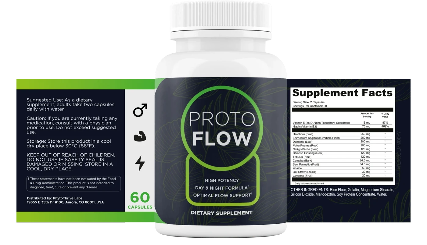 ProtoFlow Supplement Facts label with directions and warnings
